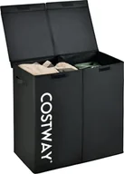 Kosze na bieliznę - COSTWAY 115L kosz na pranie z pokrywą, pojemnik na pranie z 2 przegrodami, pojemnik na pranie z włókniny z uchwytami, 62 x 31 x 60 cm (czarny) - miniaturka - grafika 1