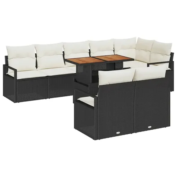 Zestaw Sof Ogrodowych Modularnych dla 6 Osób, Czarno-Kremowy, Polirattan