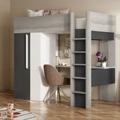 Meble do sypialni - Łóżko z antresolą – 90 × 200 cm – z szafą i biurkiem – Antracytowy i biały - NICOLAS II - miniaturka - grafika 1