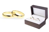Pierścionki - KOMPLET ZŁOTYCH OBRĄCZEK BRYLANT 585 - miniaturka - grafika 1