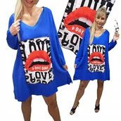 Bluzki damskie - SUKIENKA DRESOWA dłuższa tunika bluzka BAWEŁNA kobieca usta 54 56 7XL 8XL - miniaturka - grafika 1