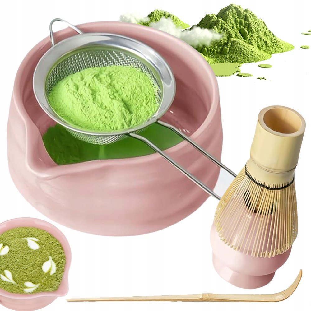 Zestaw Do Matchy 5 Elementów Różowy Łatwe Do Czyszczenia Idealny