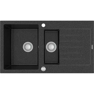 Mexen Matias zlewozmywak granitowy 1,5-komorowy z krótkim ociekaczem 900 x 505 mm, czarny nakrapiany - 6502901505-76 - Zlewozmywaki - miniaturka - grafika 1
