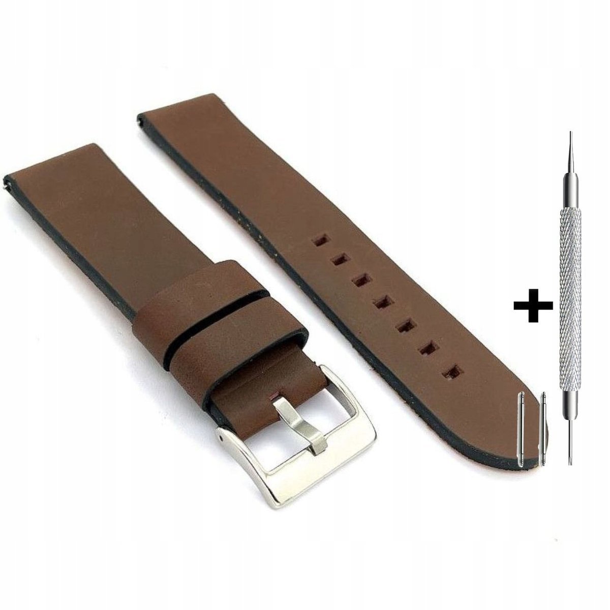 Brązowy pasek 22 mm skórzany DILOY 383.22.02 + dwa teleskopy i narzędzie