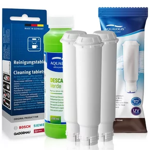 Zestaw Bosch, Filtr Aqualogis AL-TES46 3szt, Aqualogis Verde 250ml, Tabletki Czyszczące Siemens TZ80001 10 szt. - Akcesoria i części do ekspresów do kawy - miniaturka - grafika 1