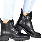 Botki damskie - Damskie Botki Płaskie Trzewiki Vinceza 58609 Czarne - VINCEZA - miniaturka - grafika 1