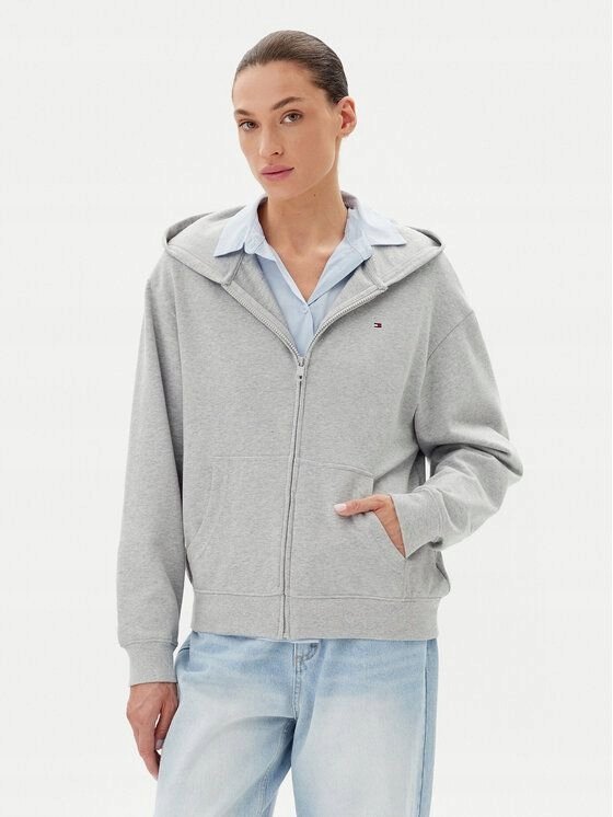 TOMMY HILFIGER BLUZA SZARA LOGO KAPTUR ROZPINANA NA ZAMEK ROZ.L