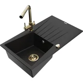 Zlewozmywaki z baterią - Mexen Cesar zlewozmywak granitowy 1-komorowy z ociekaczem i baterią kuchenną Duero, czarny - miniaturka - grafika 1