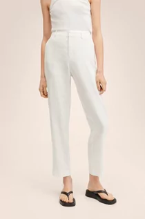 Spodnie damskie - Mango spodnie Boreli damskie kolor biały fason cygaretki high waist - grafika 1