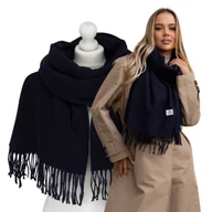 Apaszki i szaliki damskie - Szalik damski szal ciepły duży elegancki gładki do płaszcza PETERSON granatowy - miniaturka - grafika 1