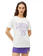 Koszulki i topy damskie - Koton Damska koszulka z nadrukiem Crew Neck Short Sleeve Cotton T-Shirt, Off White (001), S - miniaturka - grafika 1