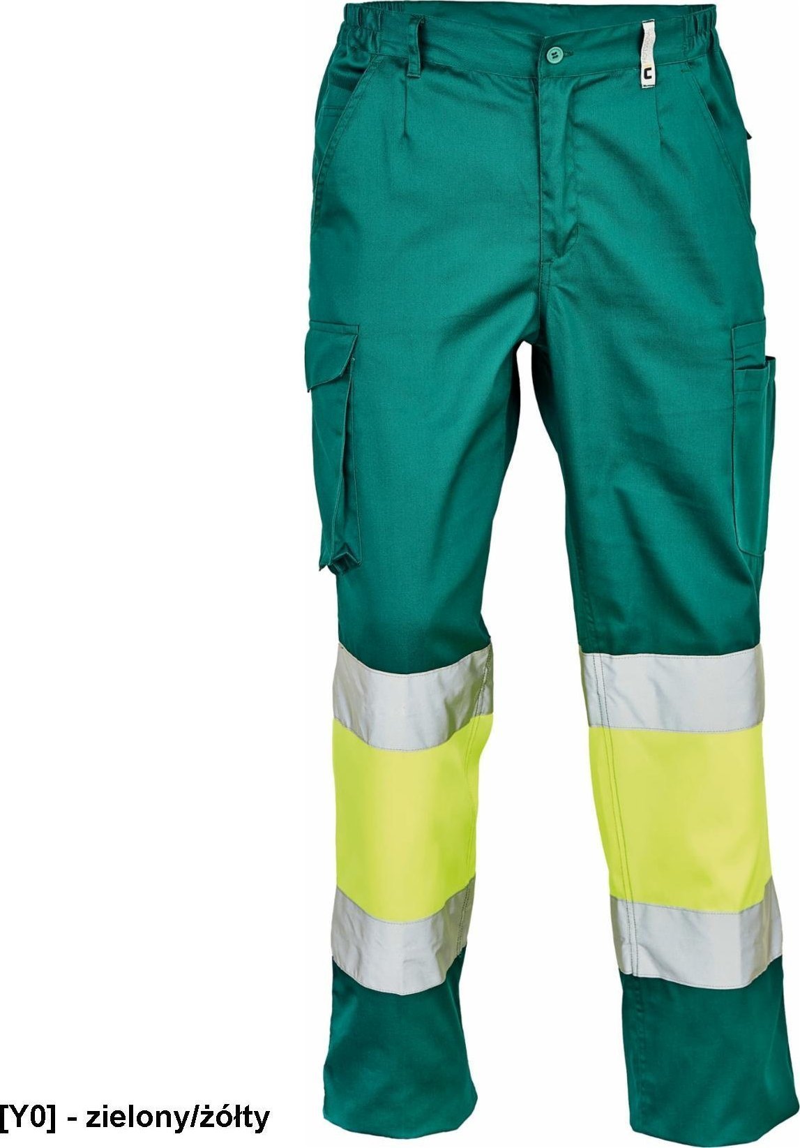 CERVA BILBAO HV spodnie robocze łączone z częścią Hi-Vis i taśmami odblaskowymi - zielony/żółty 48