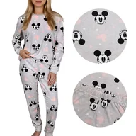 Piżamy damskie - DISNEY Myszka Mickey Szara piżama damska z długim rękawem, welurowa, plus size XL - miniaturka - grafika 1