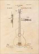 Plakaty - Galeria Plakatu, Plakat, Patent GW Bowers Gitara Projekt z 1888, sepia, 70x100 cm - miniaturka - grafika 1