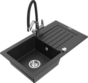 Zlewozmywaki z baterią - Mexen Pablo zlewozmywak granitowy 1-komorowy z ociekaczem i baterią kuchenną Duo, czarny/srebrny metalik - 6510-73-671701-07 - miniaturka - grafika 1