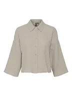 Koszulki i topy damskie - VERO MODA Damska koszulka Vmnatali Crop Shirt WVN Noos Top, Silver Lining, L - miniaturka - grafika 1