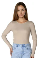Koszulki i topy damskie - Prążkowana koszulka damska z wiskozy z długim rękawem Irma cappucino S - miniaturka - grafika 1