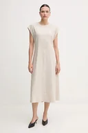 Sukienki - Calvin Klein sukienka lniana kolor beżowy midi prosta LV044B041G - miniaturka - grafika 1