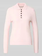 Swetry damskie - Sweter z dzianiny z kołnierzykiem polo i listwą guzikową - miniaturka - grafika 1