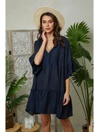 Sukienki - Lin Passion Lniana sukienka w kolorze granatowym - miniaturka - grafika 1