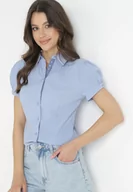Koszule damskie - Jasnoniebieska Koszula z Krótkimi Rękawkami Sierre - miniaturka - grafika 1