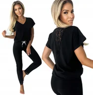 Piżamy damskie - Bawełniana Kobieca Piżama Plecy Koronka Black L/XL - miniaturka - grafika 1