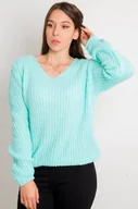 Swetry damskie - TURKUSOWY SWETER Z ŁAŃCUSZKIEM - Olika - miniaturka - grafika 1