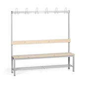 Wyposażenie sportowe i gimnastyczne - Ławka do szatni z wieszakiem i z półką na buty, siedzisko - listwy, długość 1500 mm, szara - miniaturka - grafika 1