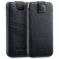 Etui i futerały do telefonów - moVear Skórzane Etui Wsuwka do Smartfon / Telefon rozmiar M (ok 145 x 71 x 8mm) i telefonów o zbliżonych wymiarach | Eksluzywny Pokrowiec pocketCase C+ Skóra Gładka, Czarny - miniaturka - grafika 1