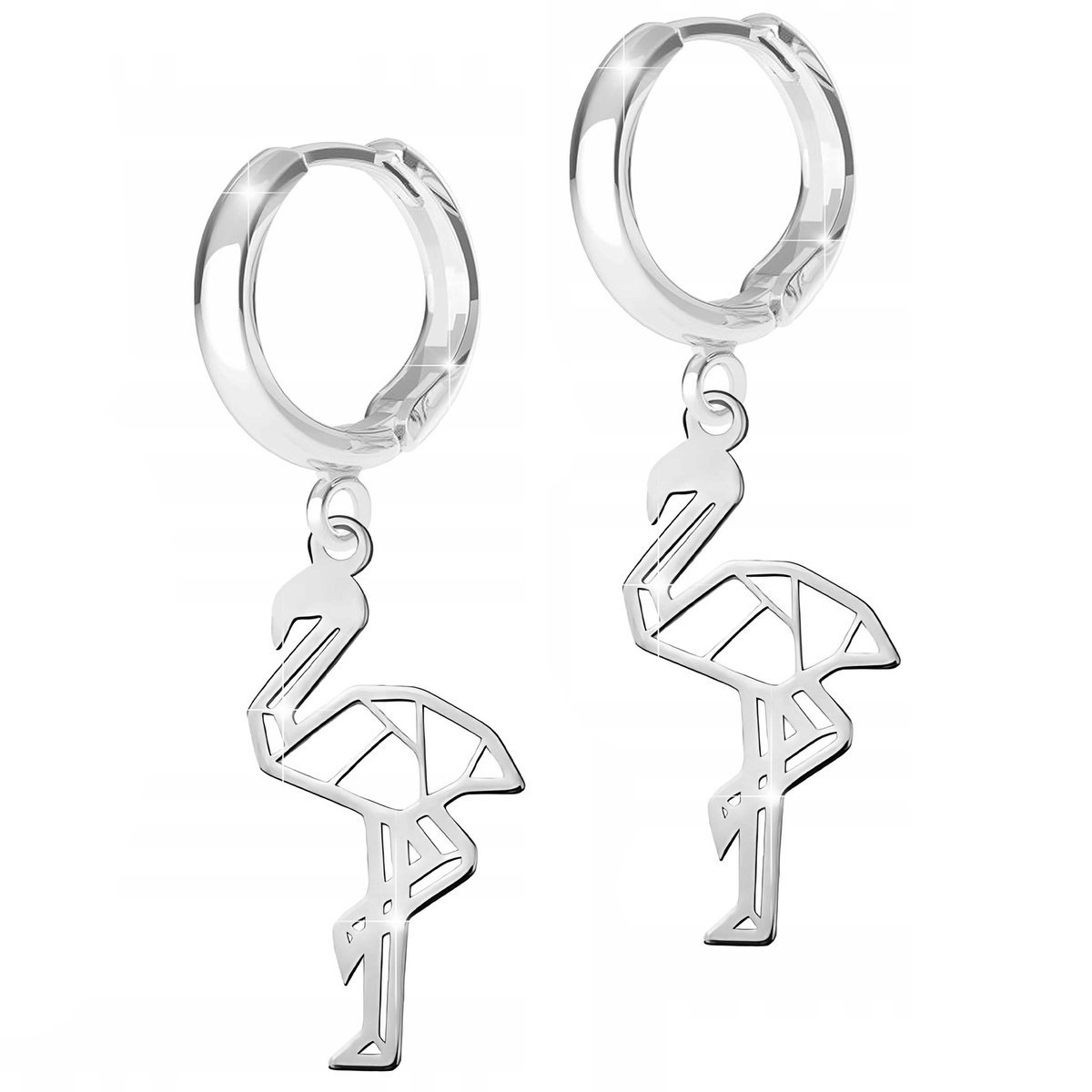 Kolczyki Srebrne Blaszki z Flamingami Łabędziami Ptaki Origami SREBRO 925