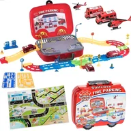 Zabawki konstrukcyjne - Straż Pożarna Zestaw Walizka Helikopter Pojazdy Parking Znaki Drogowe 44El - miniaturka - grafika 1