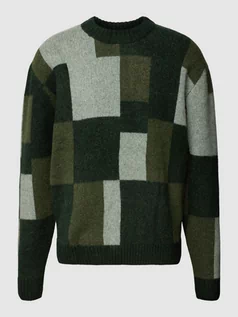 Swetry męskie - Sweter z dzianiny z dodatkiem wełny i wzorem w kratę - grafika 1
