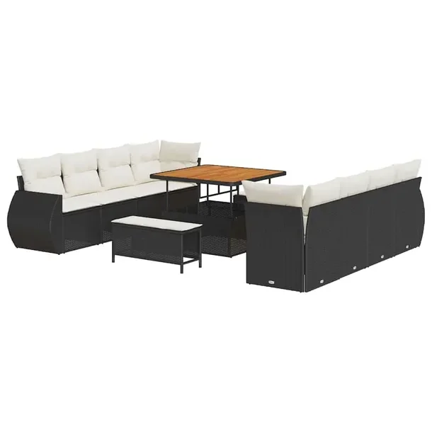 Zestaw Sofa Ogrodowych z Polirattanu, Czarny, 4 Osoby