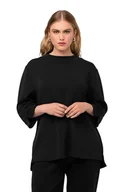 Bluzy damskie - Ulla Popken Damska bluza ze stójką, czarny, 54-56 duże rozmiary - miniaturka - grafika 1