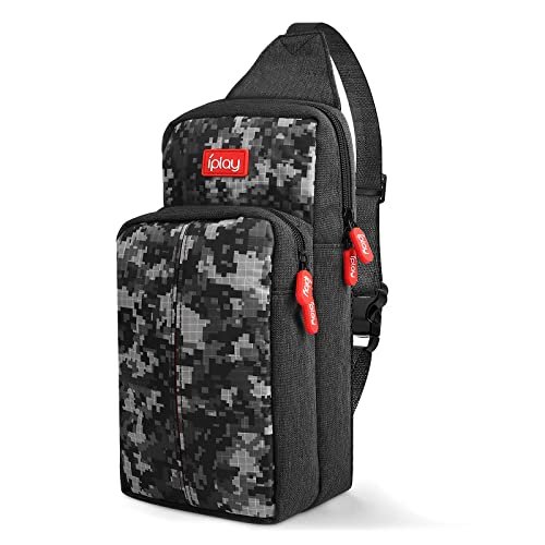 Plecak do noszenia torba podróżna na Nintendo Switch/Lite/OLED/konsolę/dok/Joy-Cons i przechowywanie akcesoriów, przenośna, nylonowa, wodoodporna, crossbody, na ramię, klatkę piersiową, boczna torba do gier dla mężczyzn, chłopców, kamuflaż