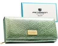 Portfele - Zielony portfel damski PETERSON duży na zatrzask klasyczny skóra naturalna i ekologiczna modny - miniaturka - grafika 1