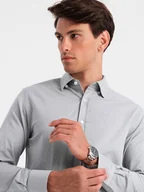Koszule męskie - Męska koszula SLIM FIT z ozdobnej tkaniny szara V2 OM-SHCS-0175 - Ombre Clothing - miniaturka - grafika 1