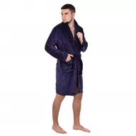Szlafroki damskie - Szlafrok męski z paskiem rozm. L/XL polarowy granatowy - miniaturka - grafika 1