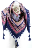 Apaszki i szaliki damskie - WIELOKOLOROWA CHUSTA APASZKA Z FRĘDZLAMI ETNO - miniaturka - grafika 1
