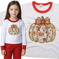 Piżamy dla dziewczynek - Piżama dziecięca Dynia Wzór W Kwiatki Vintage Glitter Dzień Dyni 98/104 - VoloDonum - miniaturka - grafika 1