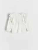 Bluzki dla niemowląt - Reserved - Prążkowana bluzka z falbanami - złamana biel - miniaturka - grafika 1