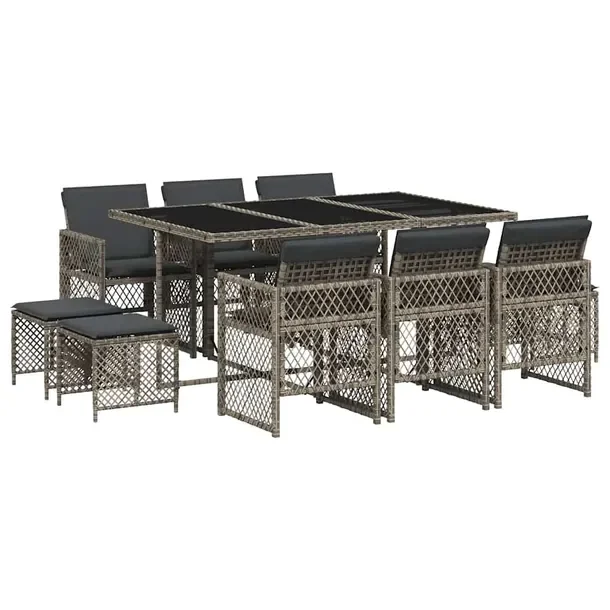 Zestaw mebli ogrodowych szary rattan PE 165 x 106 x 73 cm, 6 krzeseł