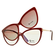 Okulary korekcyjne, oprawki, szkła - Bordowe damskie kocie okulary do komputera z nakładką przeciwsłoneczną Clip-on 2593-4 - miniaturka - grafika 1