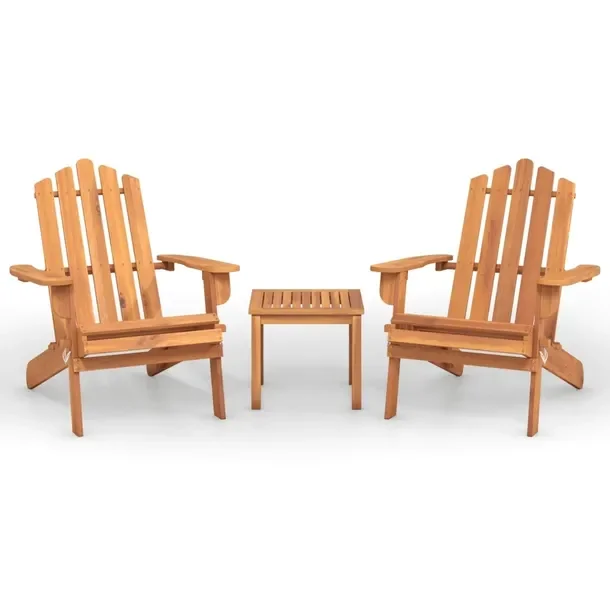 Drewniany zestaw wypoczynkowy Adirondack z akacji, 2 krzesła + stolik 75x8