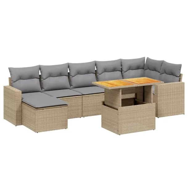 Zestaw Wypoczynkowy na Patio: Rattan PE, Stal, Drewno Akacji - Beżowy, Pod