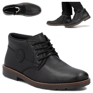 Rieker SKÓRZANE Półbuty Męskie Zimowe Trzewiki Wiązane Ocieplane Czarne 44 - Półbuty męskie - miniaturka - grafika 1