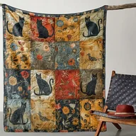 Koce - Koc kocyk kolorowy CZARNE KOTY 150x200 cm miękki ciepły pled POP ART BOHO - miniaturka - grafika 1