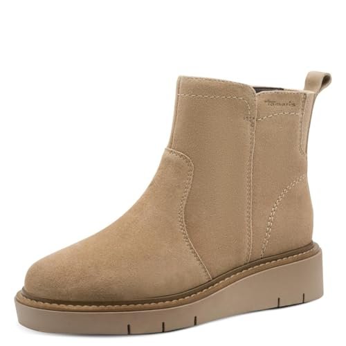 TAMARIS Damskie buty Comfort Boot Flat Półdługie kozaki, Camel Suede, 42 EU, Camel Suede, 42 EU