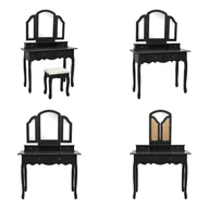 Toaletki - vidaXL Toaletka z taboretem czarna 100x40x146 cm drewno Paulownia - Toaletka - Toaletki - Zestaw toaletek - Zestawy toaletek - miniaturka - grafika 1
