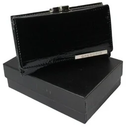 Portfel Damski Skórzany GREGORIO 14 cm Klamra i Klapka Skóra Naturalna Lakierowany GF-108 CZARNY RFID 14 x 9 x 4 [cm] - Portfele - miniaturka - grafika 1